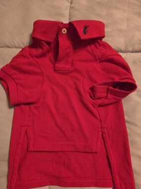 Ralph Lauren Bright Red Polo Doggie Shirt with Navy Pony